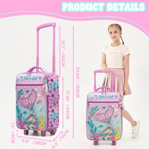 Homskiii Kids Luggage Set with Wheels Girls Cute Mermaid Travel Softside Suitcases 16" Carry on Suitcase with Duffle Bag Girls Luggage Sets Airline Approved
