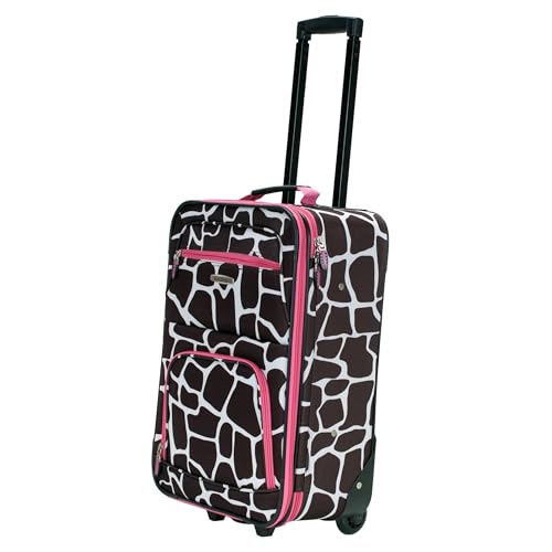 Rockland Fashion Softside 2 Piece Luggage Set, Expandable, (14" Tote/19" Upright), Pink Giraffe