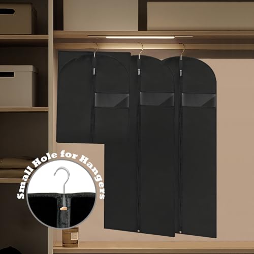 LXLOVESM Dress Bags for Gowns Long, 60'' Garment Bags for Hanging Clothes, Suit Bag Cover for Storage and Travel (Black)