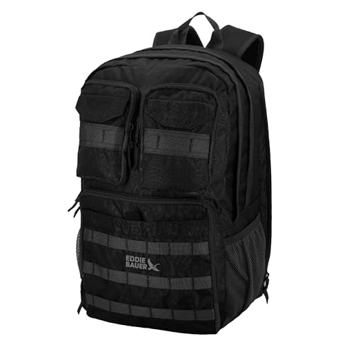 Eddie Bauer Cargo Tactical Backpack | Adventure | Heavy Duty | Outdoor | Water Resistant | 600D Polyester - Black