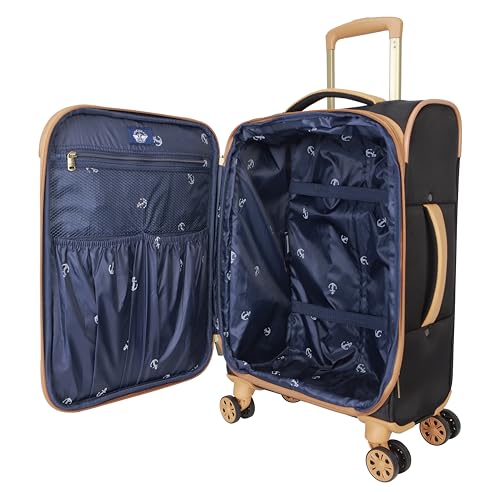 Dockers Seahorse Softside Expandable 8-Wheel Spinner Travel Carry On Luggage, 20-Inch, Black