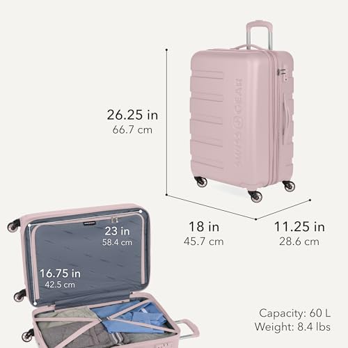 SwissGear 7366 Signature Hardside Expandable Luggage with Spinner Wheels, TSA Lock, Pink, Checked-Medium 23-Inch