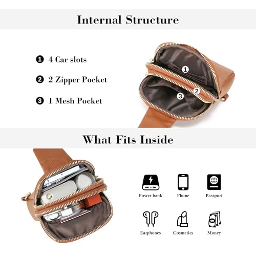 INICAT Women's Small Sling Bag, Lightweight Everyday Vegan Leather Crossbody Purse for Daily Essentials and Travel Light(Brown)