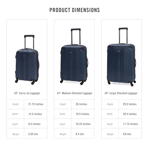 Kenneth Cole REACTION Out of Bounds Lightweight Hardshell 4-Wheel Spinner Luggage, Naval, 20-Inch Carry On