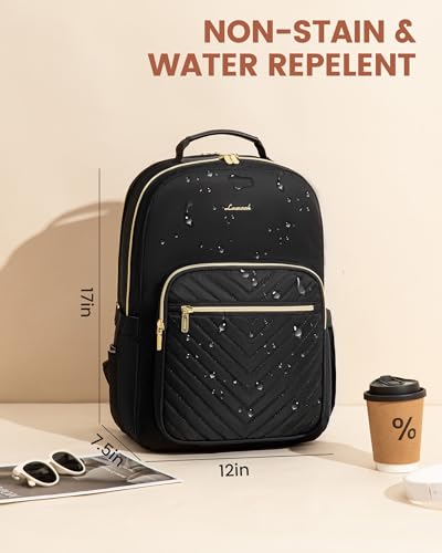 LOVEVOOK Laptop Backpack for Women with Giant Tumbler Holder 15.6 inch,Designer Travel Backpack Laptop Bag College Backpack,Quilted Work Nurse Teacher Backpack Purse Computer Bag Casual Daypack, Black