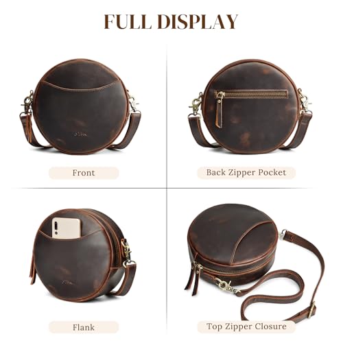S-ZONE Leather Crossbody Bags for Women Trendy Circle Cross Body Shoulder Bag Designer Round Purses