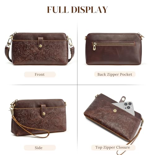 S-ZONE Leather Crossbody Bags for Women Small Bag Phone Purse RFID Blocking Clutch Purses Convertible Wristlet with 2 Straps