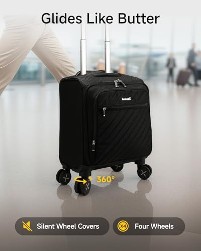 LUGGEX Carry On Luggage with Spinner Wheels - Stylish Lightweight UnderSeat Luggage - Soft Sided Small Suitcase with Front Open Design for Travel, Business (UX-Core, Black, 15 Inch)