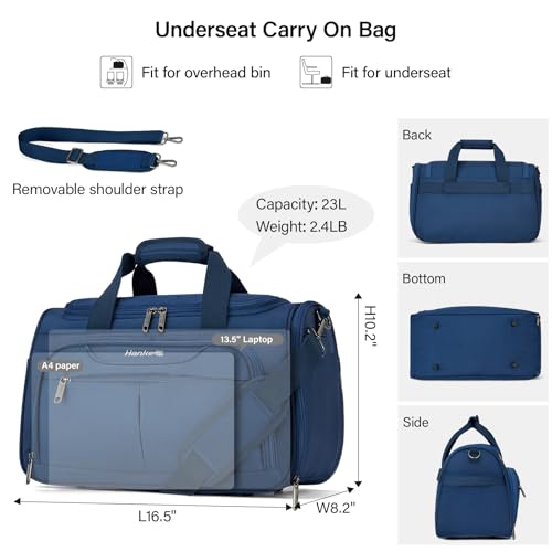 Hanke Underseat Carry On luggage Bags for Travel, Foldable Travel Bags for Women, Soft Lightweight Personal Item Travel Bag Small Carry On Bags for Airplanes, Travel Tote Bags for Women Men.（Blue）