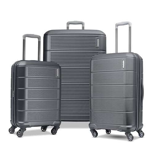 American Tourister Stratum 2.0 Expandable Hardside Luggage with Spinner Wheels, Charcoal, 3-Piece Set (20/24/28)
