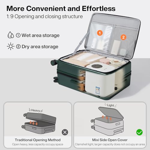 mixi 20 Inch Expandable Carry On Luggage PC Hard Shell Suitcase Top Opening Rolling Travel Suitcases with Spinner Wheels & TSA Lock, Blackish Green