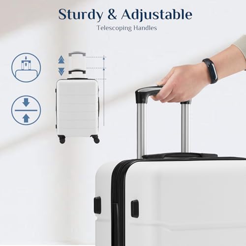 OLIXIS 3-Piece Luggage Set, Carry On Suitcases with Spinner Wheels, Expandable Travel Luggage with TSA Approved Lock & ABS Hard Shell, White, 20/24/28 Inch