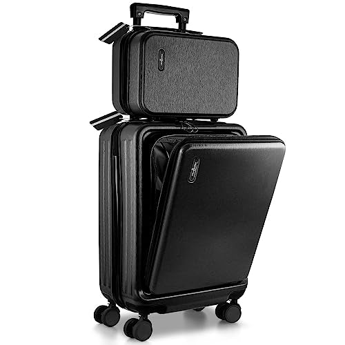 TRAVELARIM 20 Inch Carry On Luggage 22x14x9 Airline Approved, Carry On Suitcase with Wheels, Hard-shell Carry-on Luggage, Durable Luggage Carry-On, Black Small Suitcase with Cosmetic Case