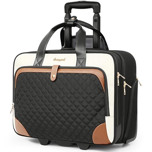 Arcoyard Rolling Laptop Bag, Rolling Briefcase for Women with Waterproof Pocket, 16 Inch Computer Bag, Underseat Carry On Luggage with Wheels for Work Travel Business, Lightweight Beige Brown