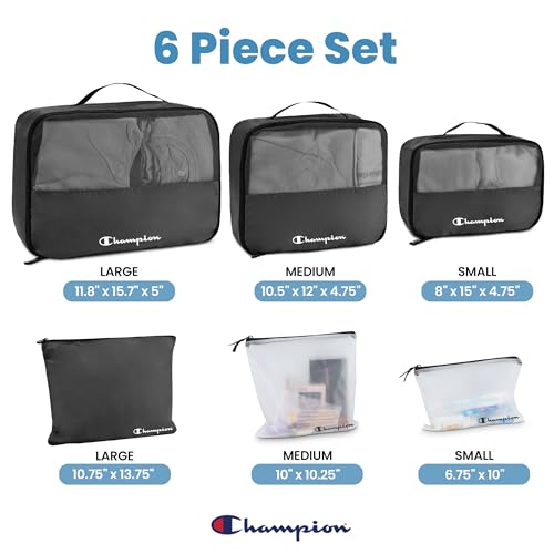 Champion Packing Cubes for Travel – 6 pc Packing Cubes Set for Suitcases, Space-Saving Packing Organizers