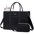 LOVEVOOK Laptop Bags for Women, 15.6 inch Waterproof Work Tote Bag with Clutch, Professional Teacher Computer Purse Lightweight Shoulder Bag Travel, Quilted Black