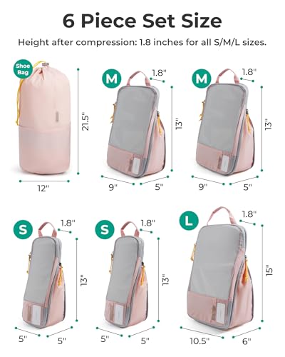 BAGSMART Compression Packing Cubes for Travel, Lightweight Luggage Organizer Bags, Durable Space Saver Bags Travel Essentials, 6 Set