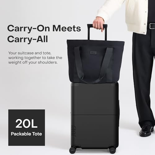 July Carry On Max Expandable - 21.5" Airline Approved Carry On Luggage with Travel Tote, Rolling Suitcase for Men & Women - TSA Lock Spinner Suitcase, Silent Wheels, Expansion Zip - Charcoal
