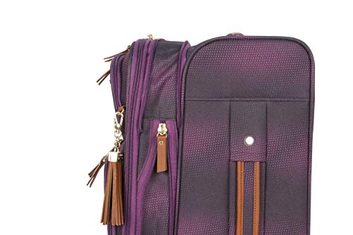 Steve Madden Designer Luggage Collection - Lightweight 28 Inch Expandable Softside Suitcase - Durable Rolling 4-Spinner Wheels Checked Bag (Shadow Purple) (Shadow Purple)