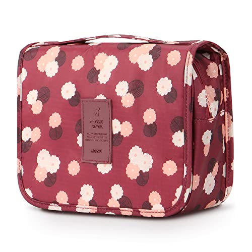 Mossio Hanging Toiletry Bag - Large Cosmetic Makeup Travel Organizer for Men & Women with Sturdy Hook (Wine Flower)