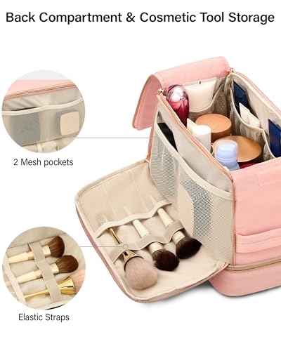 Hanke Travel Toiletry Bag, Lightweight Wide-open Makeup Bag, Dual-Layer Travel Bag for Toiletries Water-Resistant Cosmetic Bags Large Toiletry Bags for Women & Men, Travel Essentials, Pink