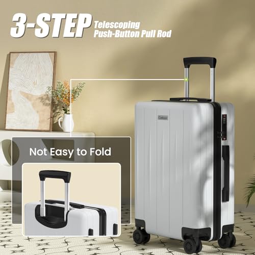 Cosbarn Carry On Luggage 22x14x9 Airline Approved, 20 inch Hard Shell Suitcase, ABS Hardside Suitcases, Lightweight Travel Luggage with 8 Silent Spinner Wheels, Black