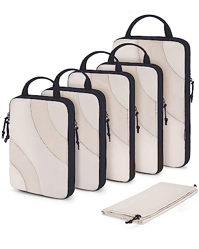BAGSMART Compression Packing Cubes for Travel, 6 Set Travel Packing Cubes for Suitcases, Compression Suitcase Organizers Bag Set, Lightweight Packing Organizers White Opal