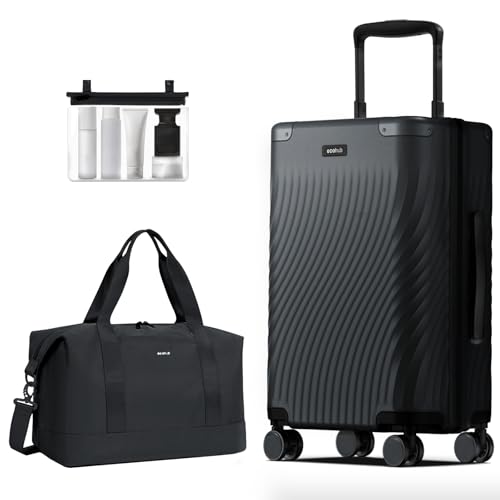 ECOHUB Hardside Expandable Carry On Luggage, 20" Rolling Luggage 22x14x9 Airline Approved with Spinner Wheels & TSA Lock, Lightweight Small Hardshell Travel Suitcase Valises, 20inch Carry-on Black