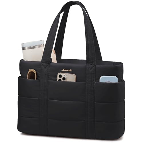 LOVEVOOK Tote Bag for Women, Large Puffer Work Tote Laptop Bag, Lightweight Travel Tote Bag with Zipper Gifts for Women