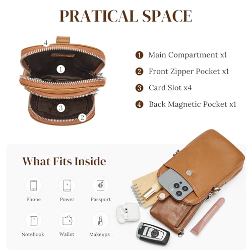 S-ZONE Small Crossbody Bags for Women Travel, Genuine Leather Wallet Phone Purse with RFID Blocking