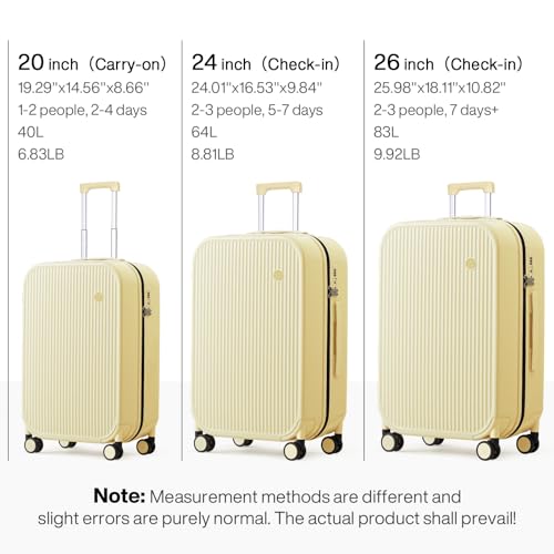 mixi 20 Inch Carry On Luggage PC Hardside Suitcases with Wheels & TSA for Travel Woman Men, Lark Yellow