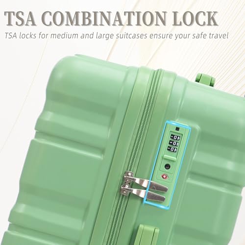 Hardshell Luggage Sets, Lightweight Stripes Suitcases with Spinner Wheels, Green-181