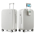 mixi Checked Luggage with Cup Phone Holder Hard Shell Rolling Travel Suitcase with Spinner Wheels,24 Inch Smoke White