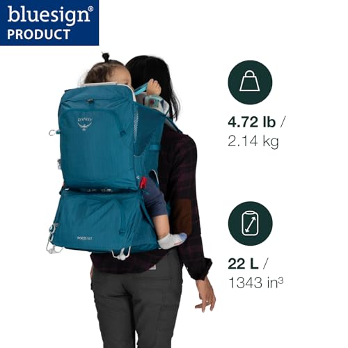 Osprey Poco SLT Lightweight Child Carrier Backpack – Slimmed-Down Hiking Carrier for Toddlers with Safety Harness, Sunshade, and Ventilated Backpanel – Lightweight Travel-Friendly Option, Deep Peyto