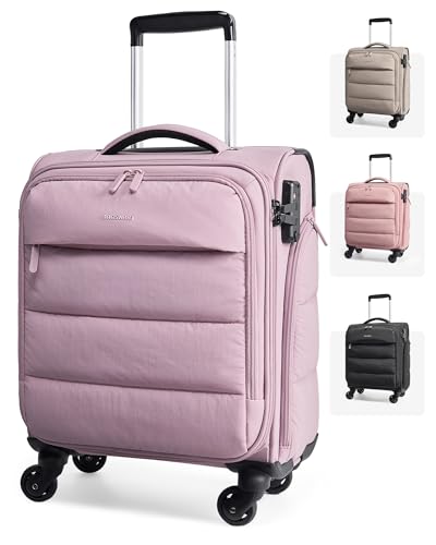 BAGSMART Underseat Carry on Luggage with Wheels, Soft Underseat Travel Luggage with PVC Wet/Dry Pockets, Lightweight Soft Personal Item Suitcase for Short Trip, Pinkish Purple
