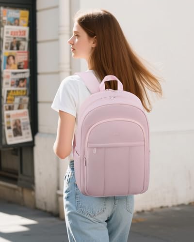 LOVEVOOK Laptop Backpack for Women, Puffer Travel Bag Fits 15.6 Inch Laptop, Lightweight Work Daypack for Teacher Nurse, Water-resistant College Bookbag, Pink
