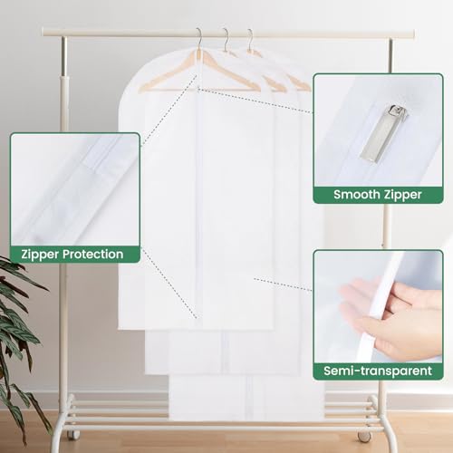 Carbrea Translucent Garment Bag - 15 Packs Garment Bags for Hanging Clothes Dress Bag Suit Bags for Closet Storage Travel - 24" x 40"/47"/55"