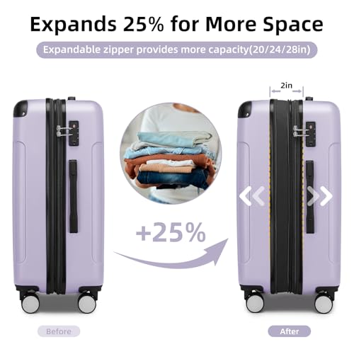 Luggage Sets 6 Piece, Expandable Luggage Set Clearance for Women, Suitcases with Wheels, Hardside Hard Shell Travel Luggage with TSA Lock (Lavender Purple, 6pcs)