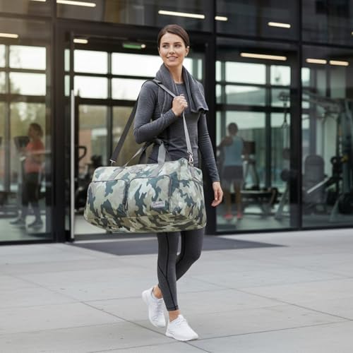 Lucky Travel Duffel Bags 65L, Gym Bag, Travel Bag & Large Duffle Bag for Men, Foldable Overnight Weekender Bags for Women & Men with Adjustable Shoulder Strap, Camo
