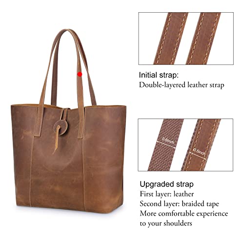 S-ZONE Vintage Genuine Leather Tote Bag for Women Large Shoulder Purse Handbag