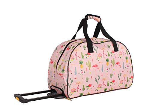 Lucas Designer Carry On Luggage Collection - Lightweight Pattern 22 Inch Duffel Bag- Weekender Overnight Business Travel Suitcase with 2- Rolling Wheels (22in, Flamingo)
