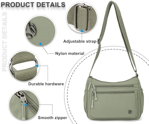 Pealwel Casual Crossbody Bag with Anti Theft Pocket - Women Lightweight Water-Resistant Purse Bag (Light Green)