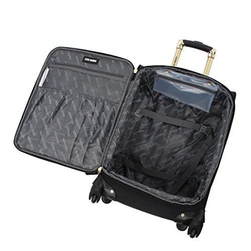Steve Madden Designer Luggage - Checked Large 28 Inch Softside Suitcase - Expandable for Extra Packing Capacity - Lightweight Bag with Rolling Spinner Wheels (Peek-A-Boo Grey)