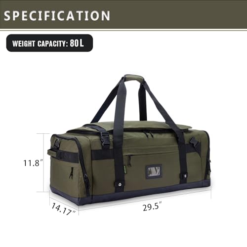 Large Duffle Bag for Travel - Men & Women, Foldable Gym Duffle Backpack, Heavy Duty Tactical Military Canvas Duffel Bags, Extra Big Carry On with Shoe Pockets, Waterproof (80L/103L)