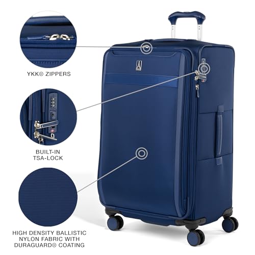 Travelpro VersaPack+ Lightweight Softside Expandable Checked Luggage, 8 Spinner, TSA Lock, Checked Large 29-Inch, Estate Blue
