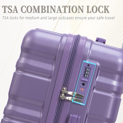 Hardshell Luggage Sets, Lightweight Stripes Suitcases with Spinner Wheels, Purple-181