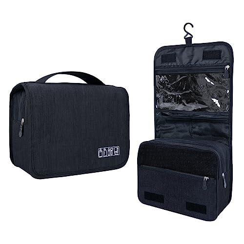 Lcsmaokin Large Capacity Toiletry Bag Travel Bag with Hanging Hook for Men and Women Waterproof Travel Cosmetic Bag Bathroom Storage Bag for Brushes Set,Full-Sized Shampoo,Toiletries,Accessories-Black