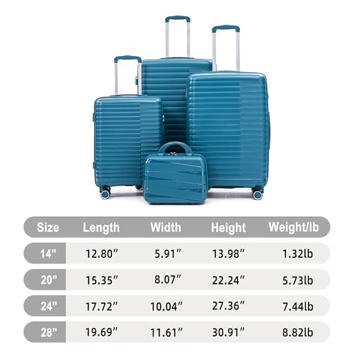 Hardshell 4 Luggage Sets, Lightweight Wave Suitcases with Spinner Wheels