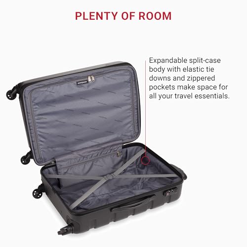 SwissGear 7366 Signature Hardside Expandable Luggage with Spinner Wheels, TSA Lock, Black, Checked-Medium 23-Inch