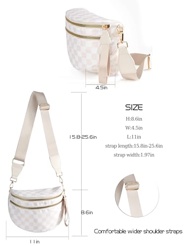 FEIBOON Spacious Checkered Nylon Crossbody Bag Bum Bag Handbags Wallets for Women (beige checkered)
